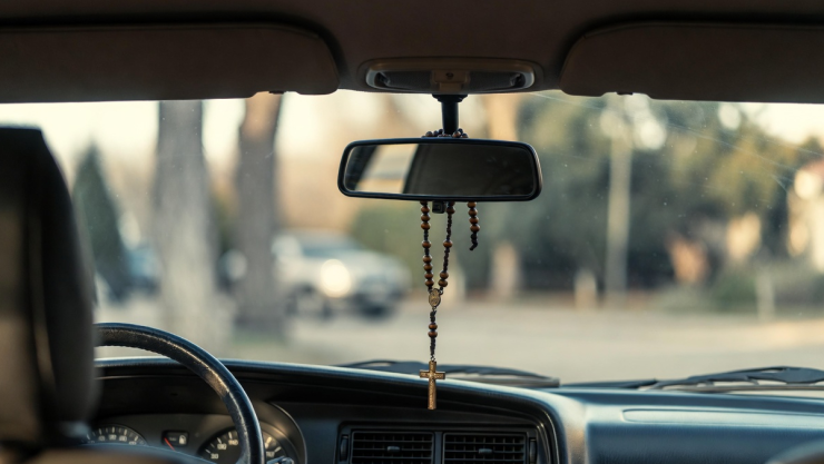 Multa por rosario en retrovisor
