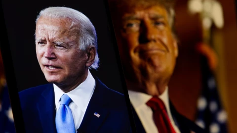 Joe Biden del lado izquierdo y Donald Trump del derecho