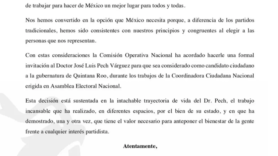invitación Movimiento Ciudadano renuncia Roberto Palazuelos