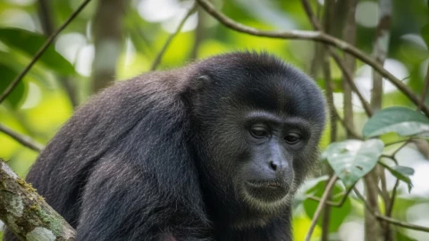 Mono saraguato con gusano barrenador