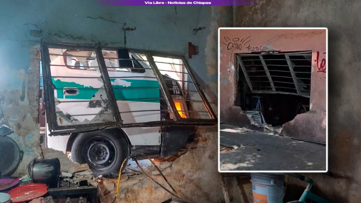 Colectivo choca contra vivienda en la colonia Bienestar Social de Tuxtla Gutiérrez