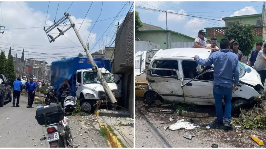 Camión de refrescos se queda sin frenos y causa carambola en Tultitlán, Edomex