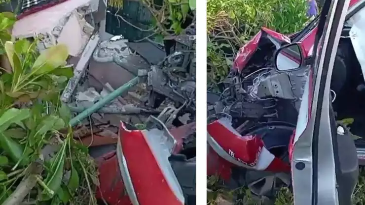 Taxista pierde el control e impacta contra barda en Punta Sur en Isla Mujeres.jpg