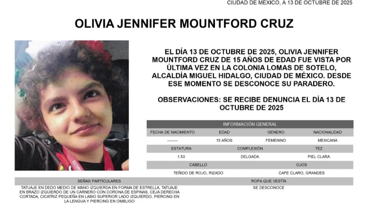Alerta Amber en CDMX para localizar a Olivia Jennifer, desaparecida en Lomas de Sotelo