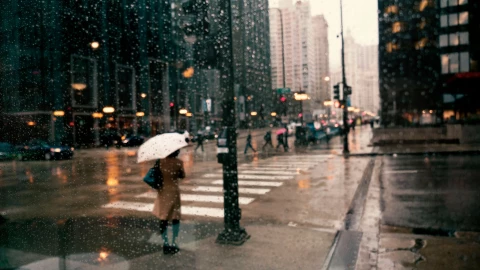 Postal de Chicago con lluvia.