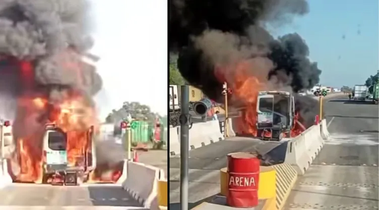 Se incendia ambulancia del IMSS en caseta de Manzanillo-Colima; hay dos lesionados
