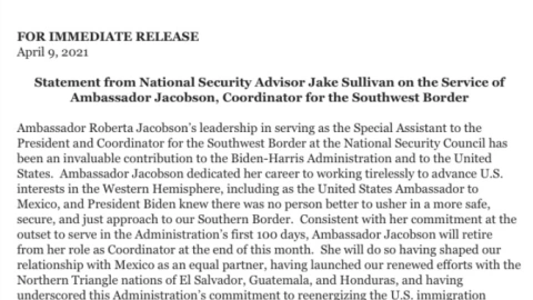 Roberta Jacobson, fuera de la Coordinación de asuntos para la frontera sur