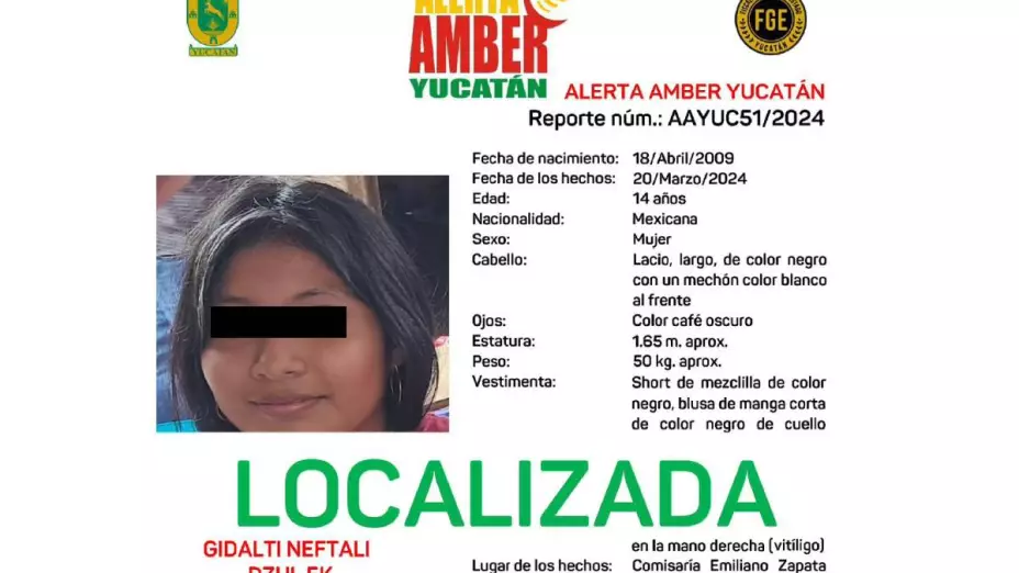 Fiscalía de Yucatán CONFIRMA aparición de menor de 14 años reportada como desaparecida.