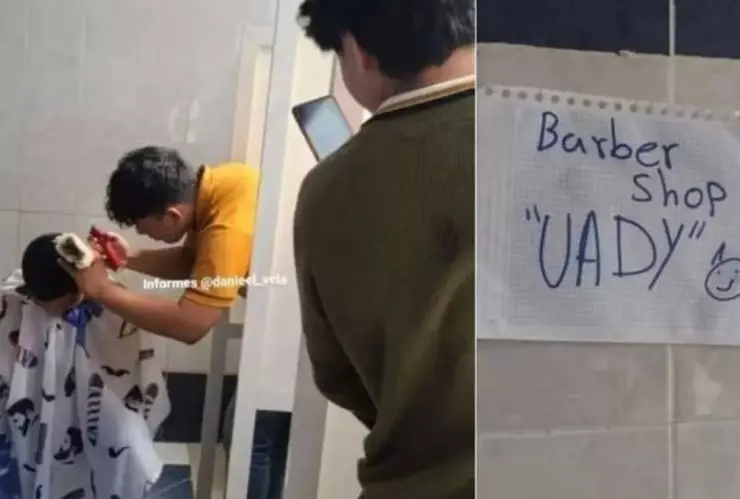VIDEO ¡Emprendedor! Joven corta el cabello en los baños de su escuela
