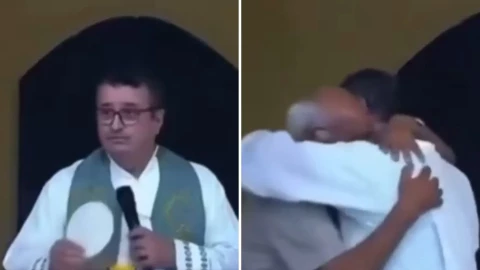 Video sacerdote abraza abuelo en misa