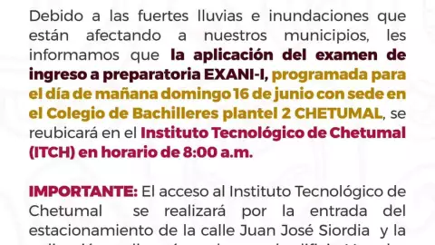 Estos son los detalles sobre la nueva sede del examen EXANI-I en Chetumal