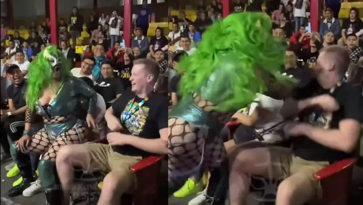 PVIDEO_ Luchadora Sadika golpea a aficionado que la manoseó en plena función