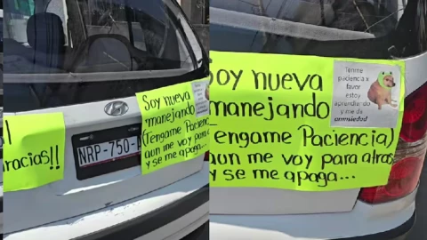 Mujer se viraliza por advertir a conductores que está aprendiendo a manejar