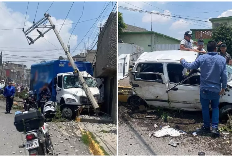 Camión de refrescos se queda sin frenos y causa carambola en Tultitlán, Edomex