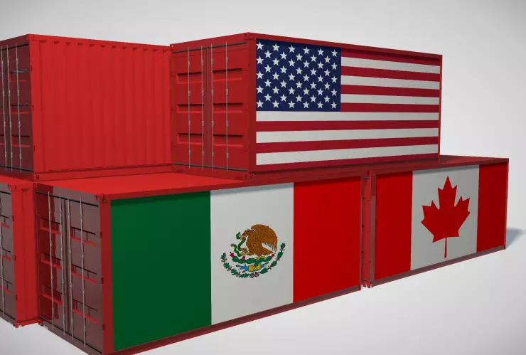 Container con productos mexicanos, canadienses y eu