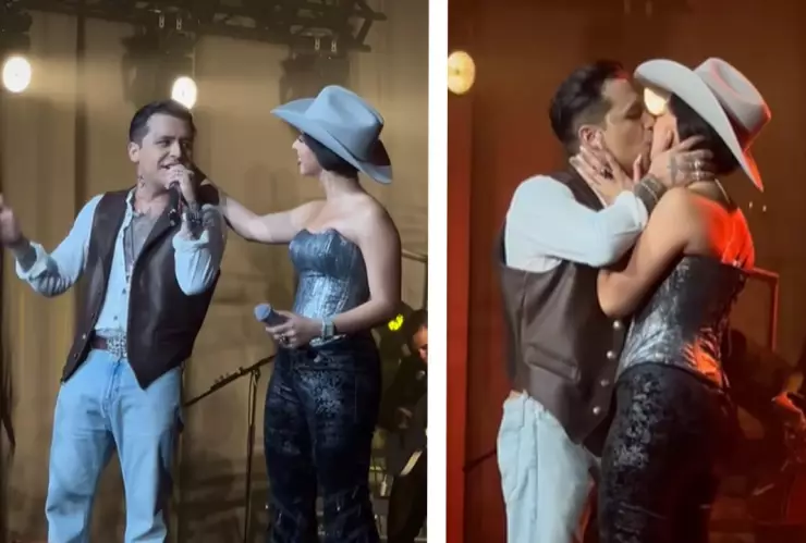 Ángela Aguilar y Christian Nodal se besan en escenario
