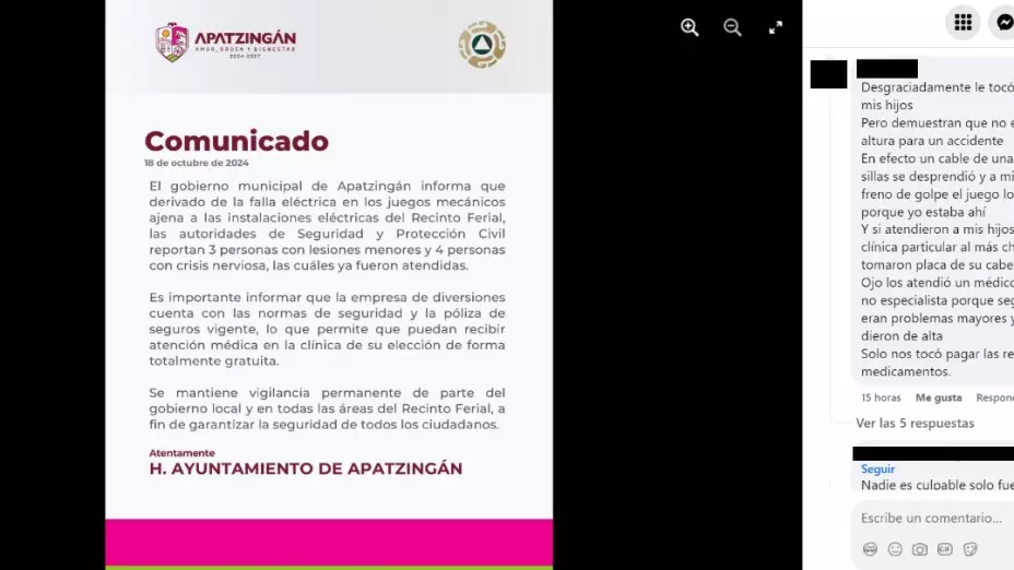 Personas lesionadas tras accidente en juego mecánico fueron atendidas.
