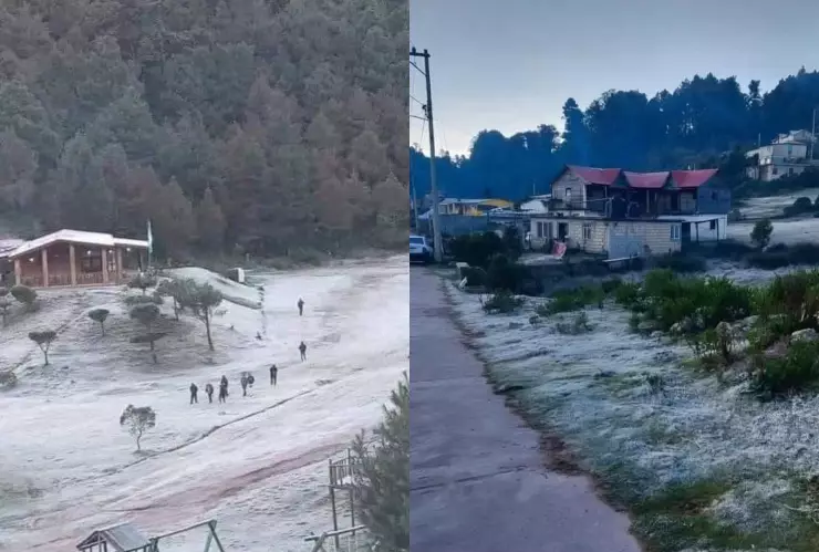 Paraiso invernal en Chiapas: Heladas sorprenden a El Porvenir con un paisaje blanco
