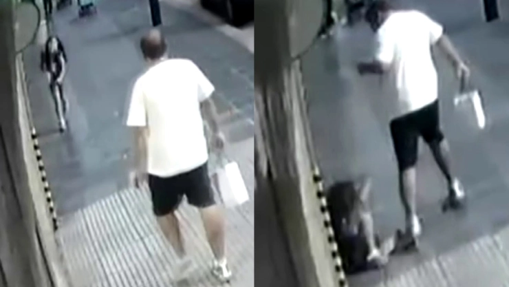 Capturas de pantalla de hombre que patea a niña en Palermo, Buenos Aires, Argentina.