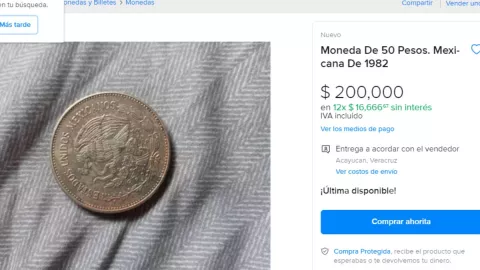 Moneda conmemorativa de 50 pesos se vende en 200 mil