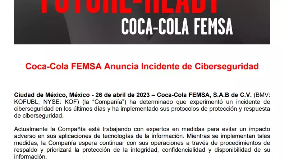 Coca Cola FEMSA comunicado