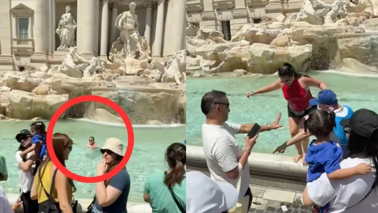 Influencer se lanza a la Fontana di Trevi para grabar video viral y termina multada en Roma