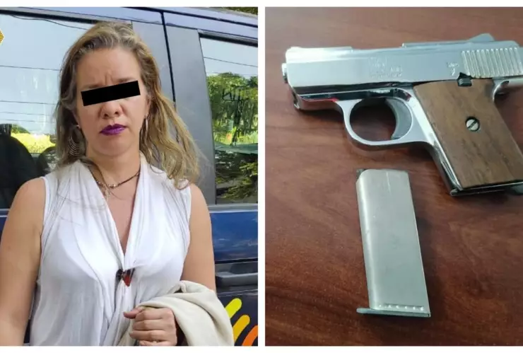 mujer ciclistas pistola