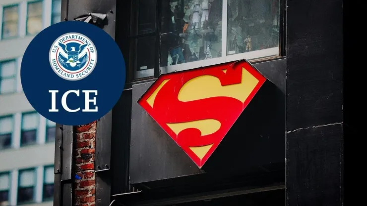 Imagen del logo de Superman y del escudo del ICE.
