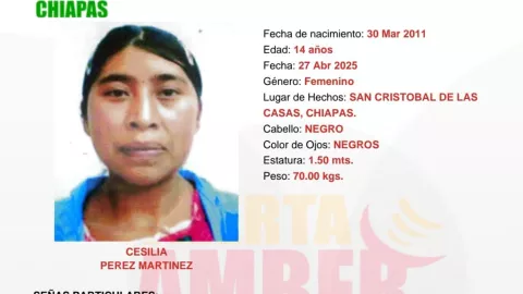 ALERTA AMBER CHIAPAS: Cesilia Pérez desapareció en San Cristóbal de Las Casas