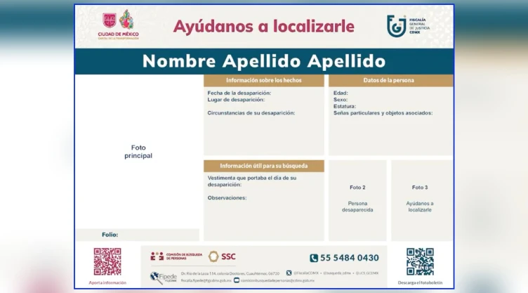 Formato de la ficha de búsqueda de una persona en CDMX.