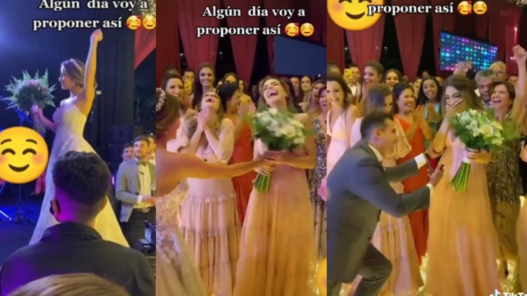 Hombre propone matrimonio en boda.