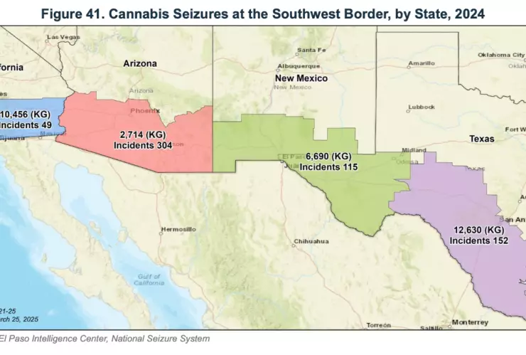 Incautaciones de cannabis en la frontera suroeste, por estado, 2024