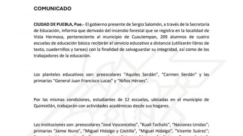 Comunicado de la Secretaría de Educación.