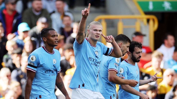 Erling Haaland celebra su gol 11 con el Manchester City en la Premier League