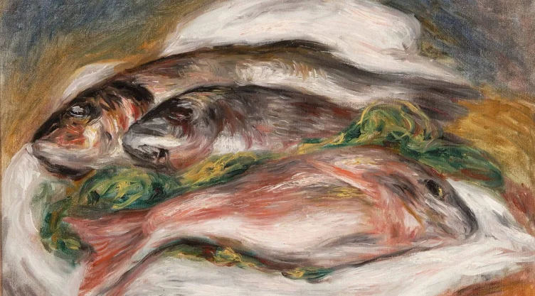 Fotografía de la pintura “Peces” de Pierre-Auguste Renoir, una de las tres obras de arte robadas de la Fundación Magnani Rocca la noche del 22 al 23 de marzo en Parma, Italia