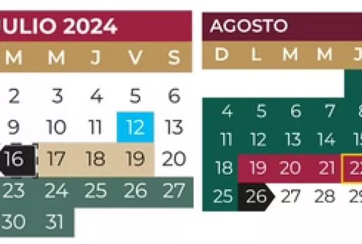 En azul, las fechas marcadas por la SEP como las vacaciones de verano de 2024