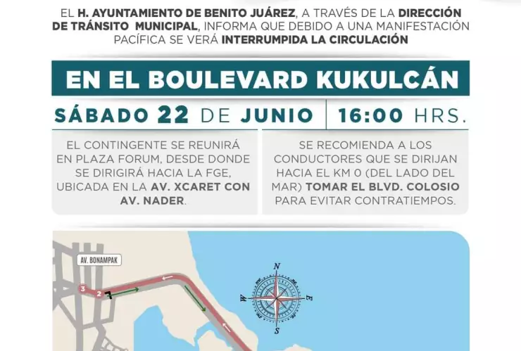 Conoce la ruta alterna para transitar por el Boulevard Kukulcán hoy 22 de junio de 2024