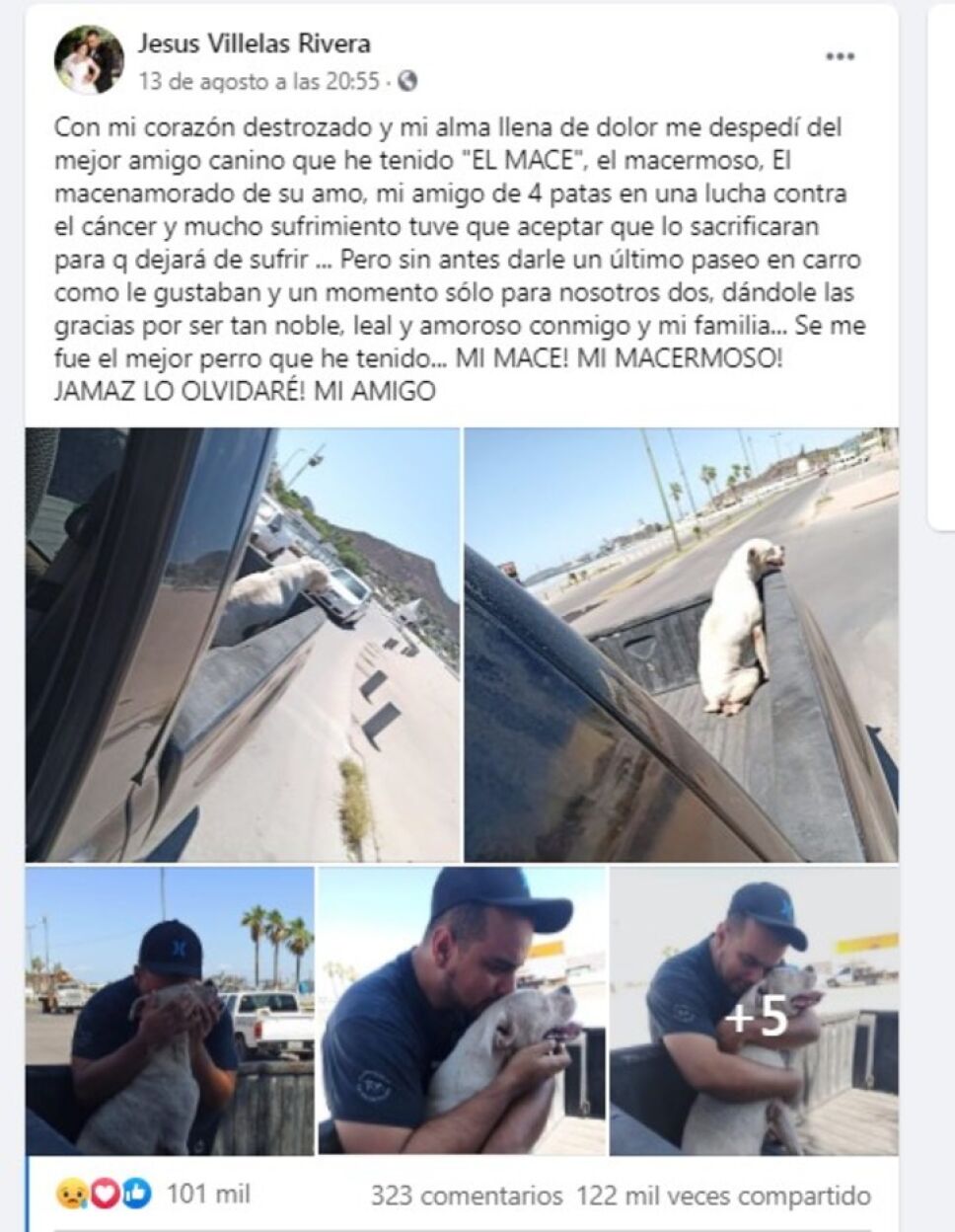 Jesús Villelas Rivera le dio un último paseo a su perrito antes de dormirlo pues tenía cáncer terminal.