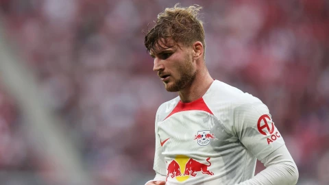 Timo Werner en el partido de Leipzig ante Shakhtar por la Champions League