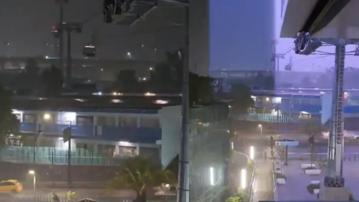 Tormenta eléctrica deja sin servicio a Línea 3 del Cablebús; usuarios se quedan varados.