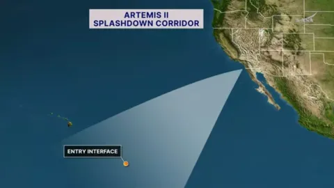 Punto más próximo en donde será el amerizaje del artemis II