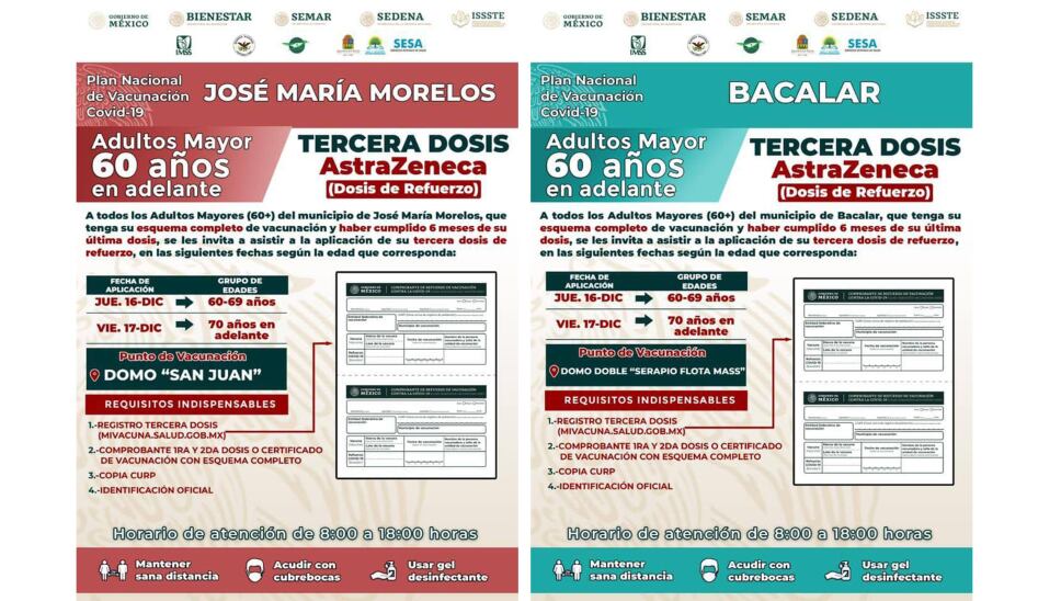 vacunación de dosis de refuerzo en Quintana Roo