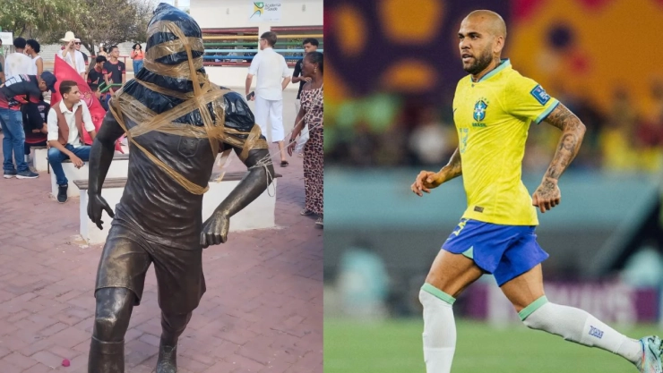 Vandalizan estatua de Dani Alves tras condena por agresión sexual