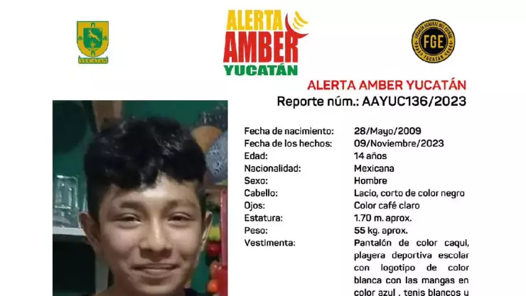 Alerta Amber en Yucatán_ FGE busca a Josmar Isai Uc Chuc