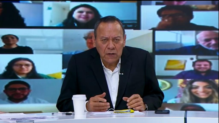 El líder nacional del PRD, Jesús Zambrano, durante la presentación de la agenda de la coalición “Va por México”.