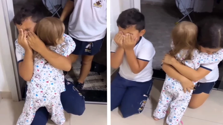 Niña con cáncer abraza a sus hermanos tras estar hospitalizada