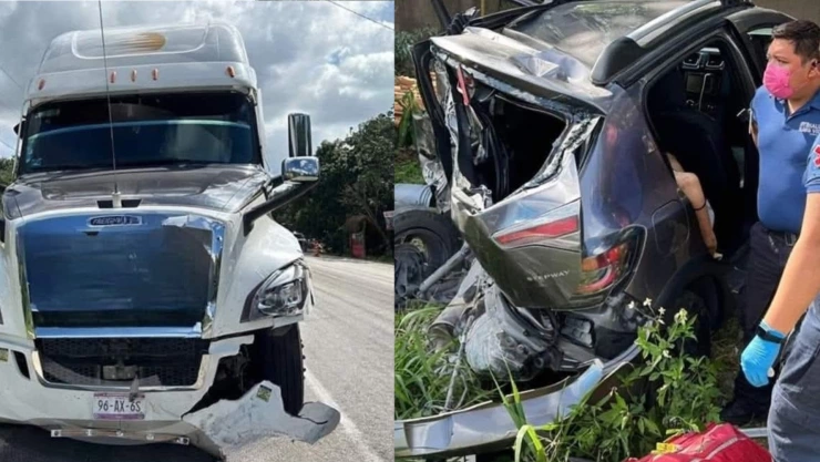 Tráiler y auto particular chocan en la carretera Tulum- Cobá dejando una persona sin vida