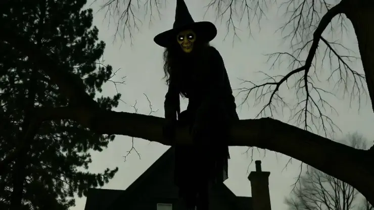 Bruja en el árbol de una casa