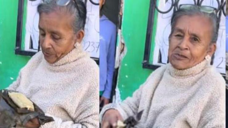 mujer de la tercera edad lanzó un tamal