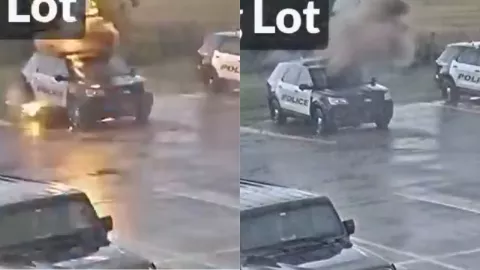 VIDEO | ¡SORPRENDENTES IMÁGENES! Rayo impacta contra una patrulla policíaca